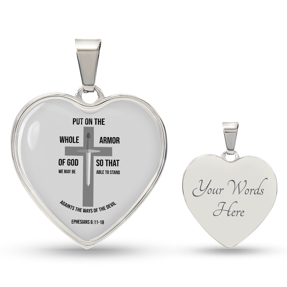 Armor of God Ephesians Necklace Stainless Steel or 18k Gold Heart Pendant 18-22"