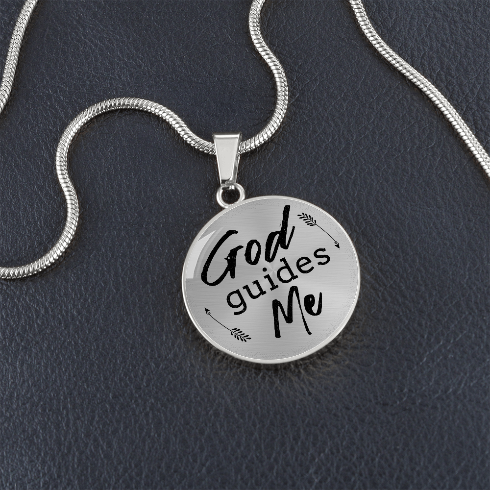 God Guides Me Bible Verse Circle Necklace Stainless Steel or 18k Gold 18-22"