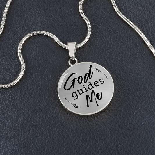 God Guides Me Bible Verse Circle Necklace Stainless Steel or 18k Gold 18-22"