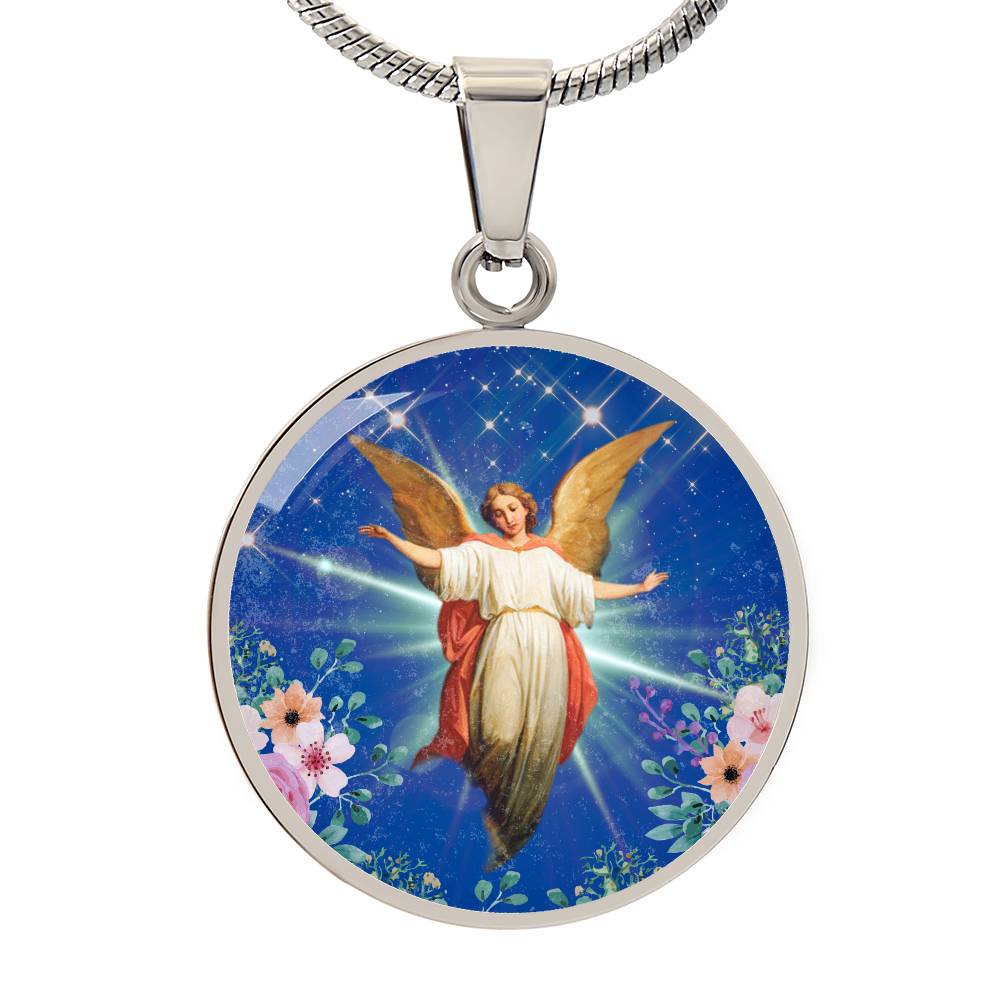 Guardian Angel Circle Necklace Stainless Steel or 18k Gold 18-22"