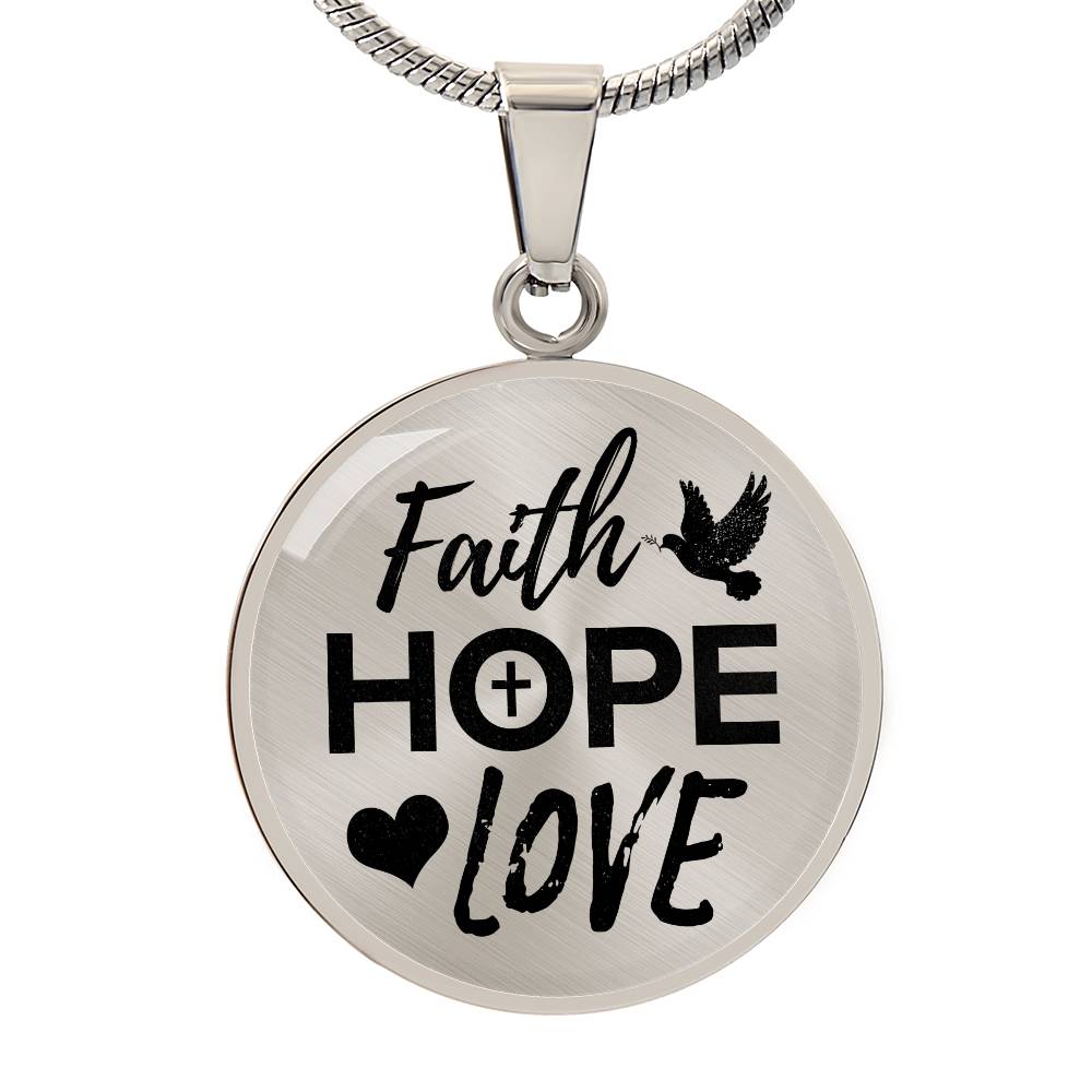Faith Hope Love Christian Bible Verse Circle Necklace Stainless Steel or 18k Gold 18-22"