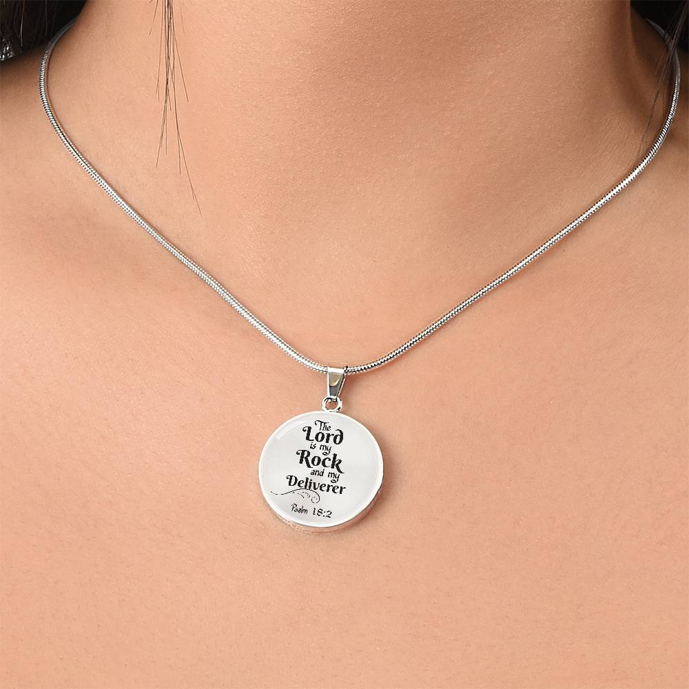 Lord is My Rock Circle Pendant Necklace Stainless Steel 1822"