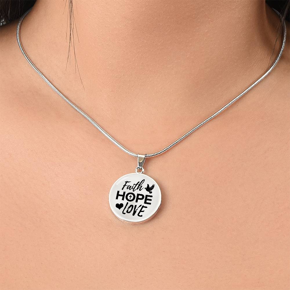 Faith Hope Love Christian Bible Verse Circle Necklace Stainless Steel or 18k Gold 18-22"