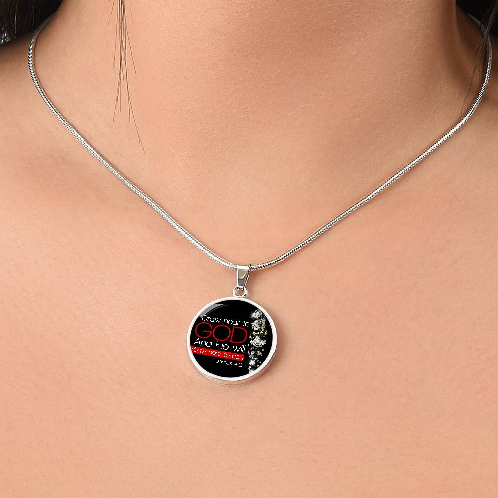 Bible Verse Necklace Presence of God Circle Pendant Stainless Steel or 18k Gold 18-22"