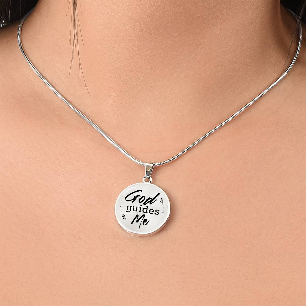 God Guides Me Bible Verse Circle Necklace Stainless Steel or 18k Gold 18-22"