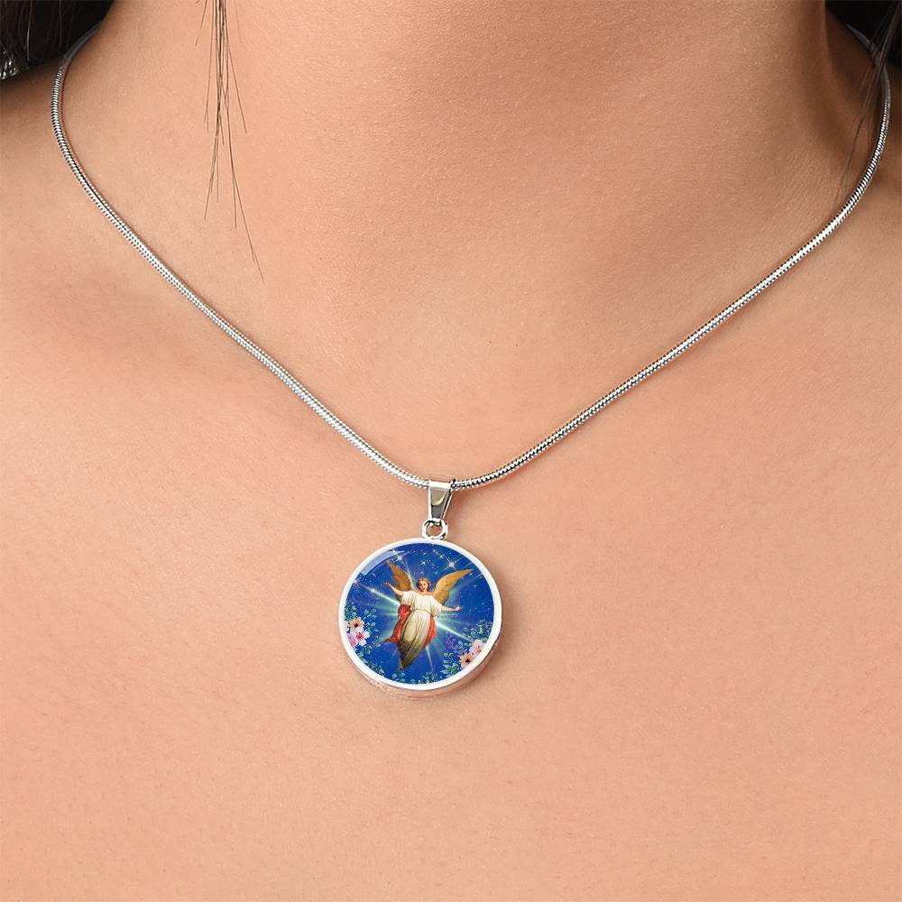 Guardian Angel Circle Necklace Stainless Steel or 18k Gold 18-22"