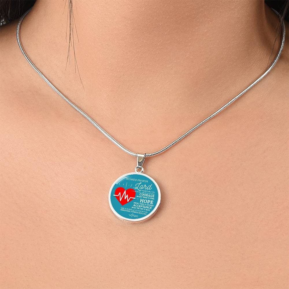 Nurse's Prayer Nurse Gift Circle Necklace Stainless Steel or 18k Gold 18-22"