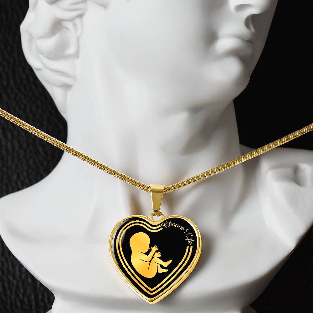 Choose Life Prolife Premium Stainless Steel or 18k Gold Heart Pendant Necklace - Adjustable 18-22"