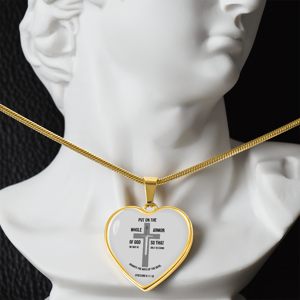 Armor of God Ephesians Necklace Stainless Steel or 18k Gold Heart Pendant 18-22"