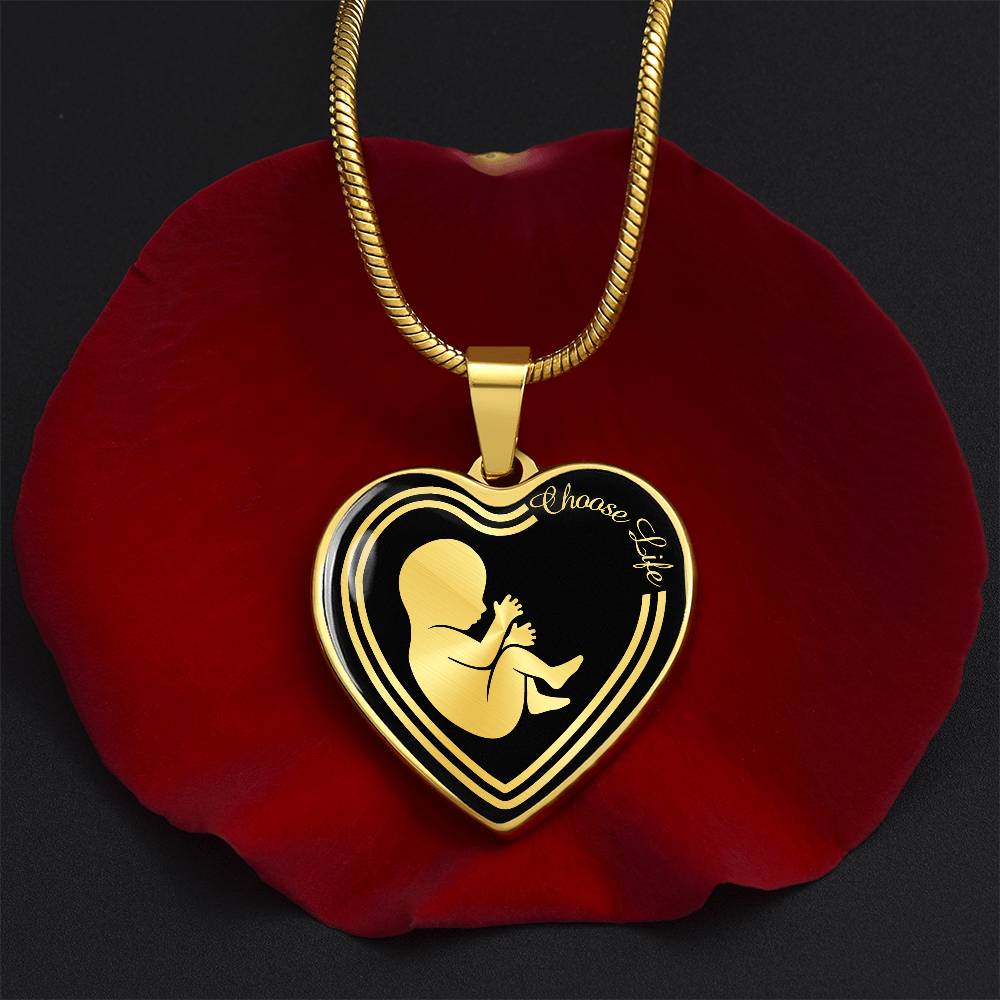 Choose Life Prolife Premium Stainless Steel or 18k Gold Heart Pendant Necklace - Adjustable 18-22"
