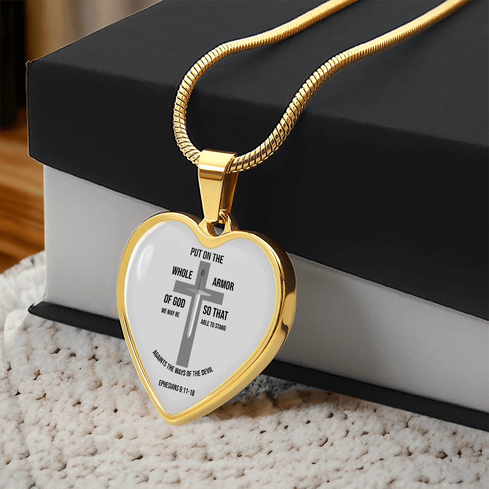Armor of God Ephesians Necklace Stainless Steel or 18k Gold Heart Pendant 18-22"