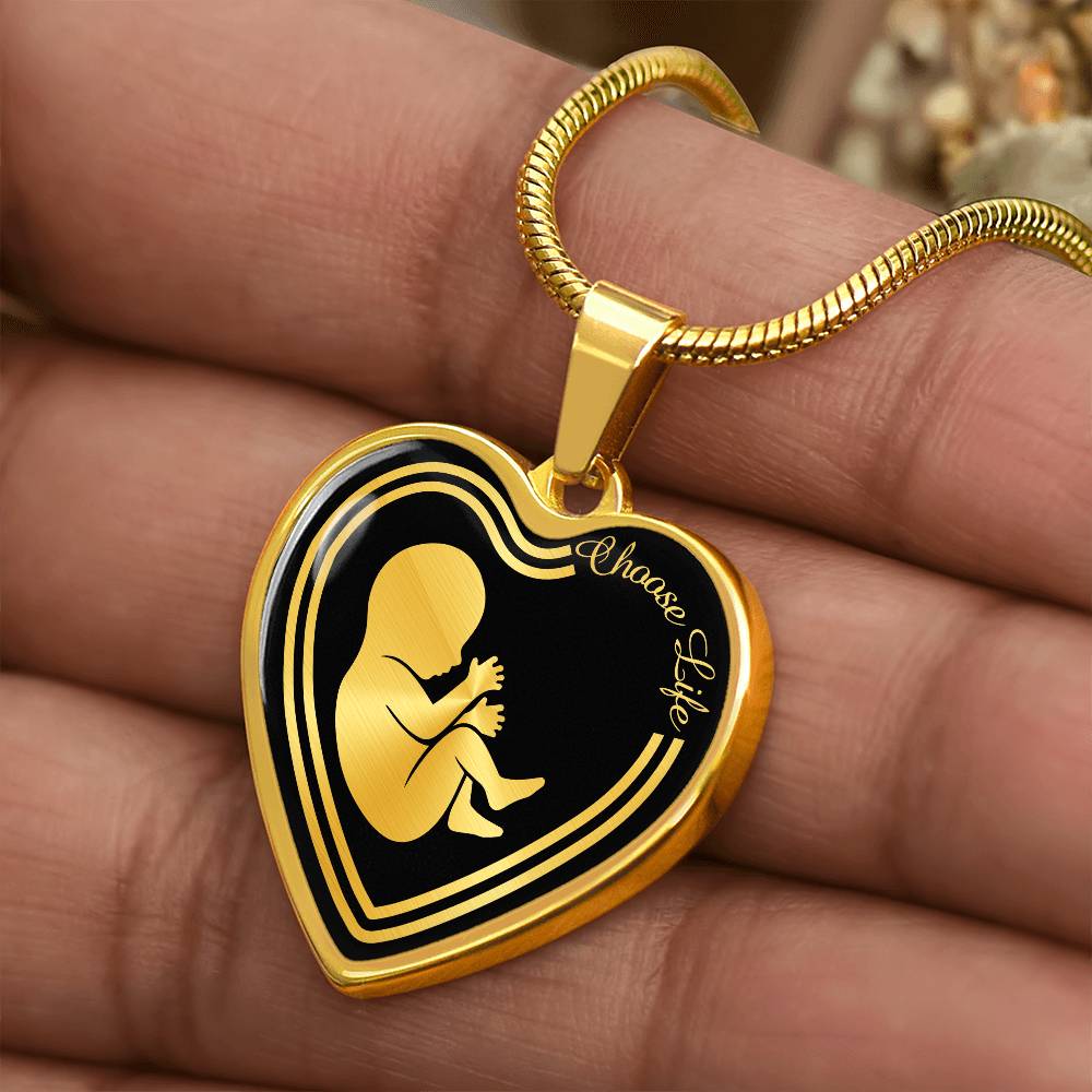 Choose Life Prolife Premium Stainless Steel or 18k Gold Heart Pendant Necklace - Adjustable 18-22"