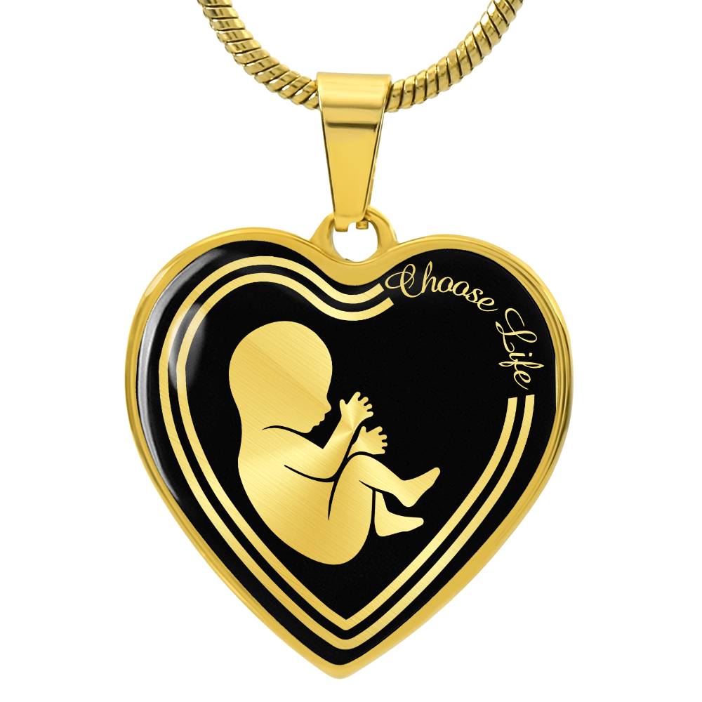 Choose Life Prolife Premium Stainless Steel or 18k Gold Heart Pendant Necklace - Adjustable 18-22"