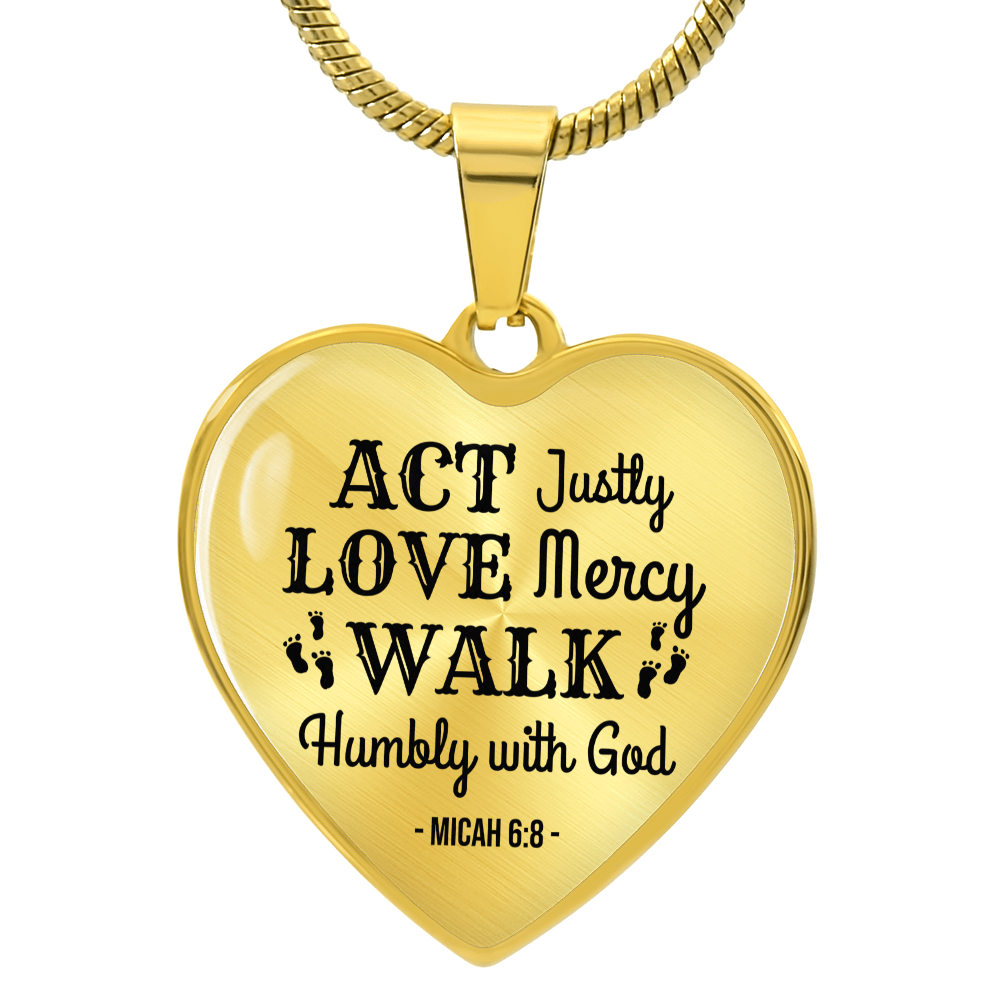 Christian Faith ActLoveHumble with God Necklace Stainless Steel or 18k Gold Heart Pendant 18-22"