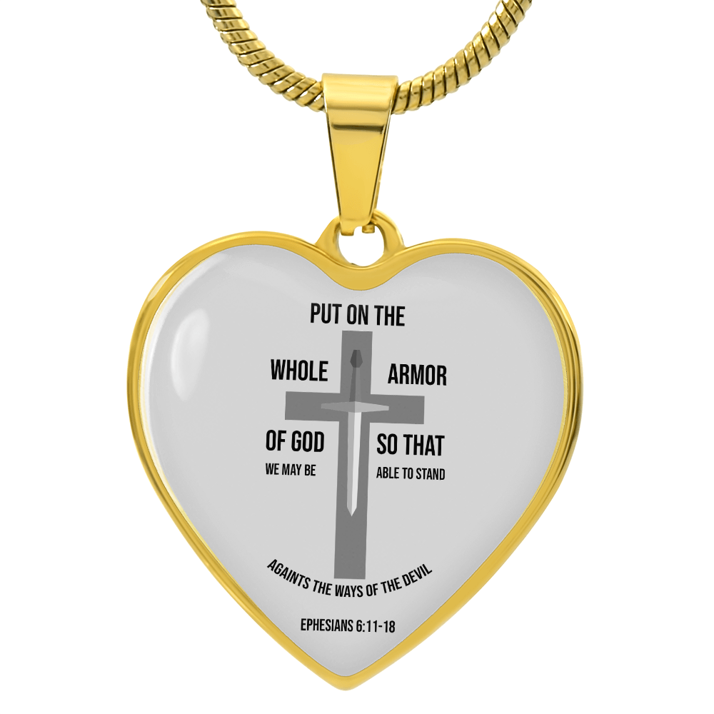 Armor of God Ephesians Necklace Stainless Steel or 18k Gold Heart Pendant 18-22"