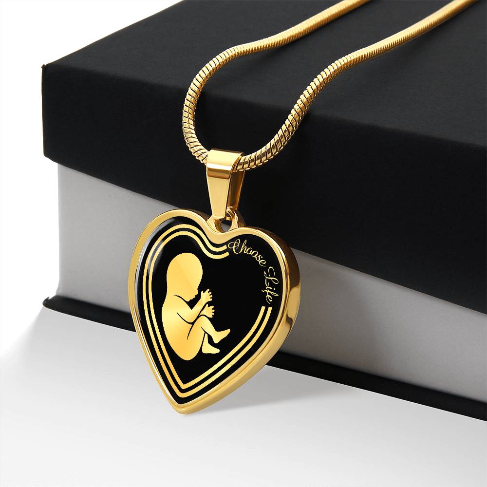 Choose Life Prolife Premium Stainless Steel or 18k Gold Heart Pendant Necklace - Adjustable 18-22"