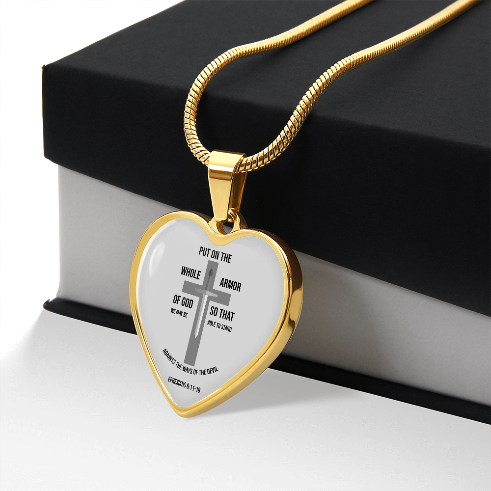 Armor of God Ephesians Necklace Stainless Steel or 18k Gold Heart Pendant 18-22"
