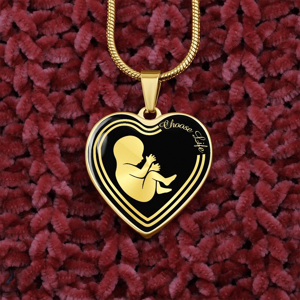 Choose Life Prolife Premium Stainless Steel or 18k Gold Heart Pendant Necklace - Adjustable 18-22"