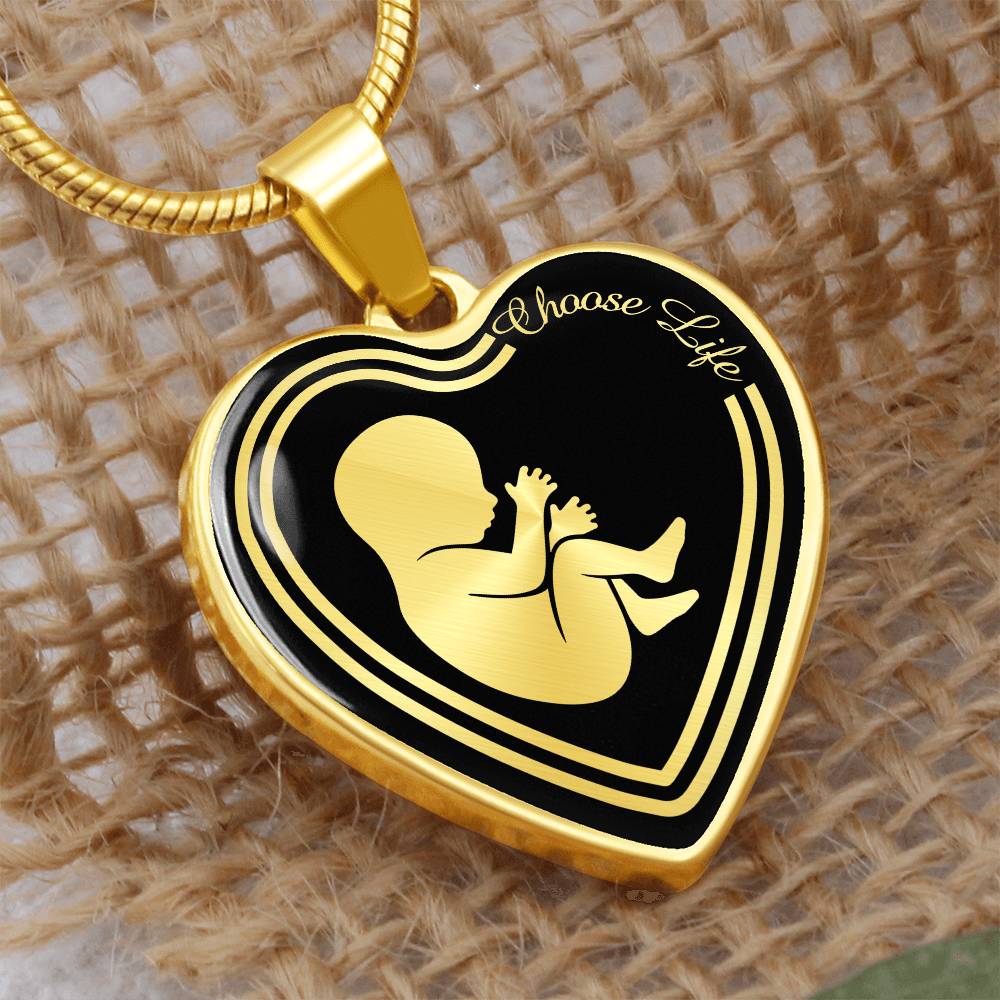 Choose Life Prolife Premium Stainless Steel or 18k Gold Heart Pendant Necklace - Adjustable 18-22"