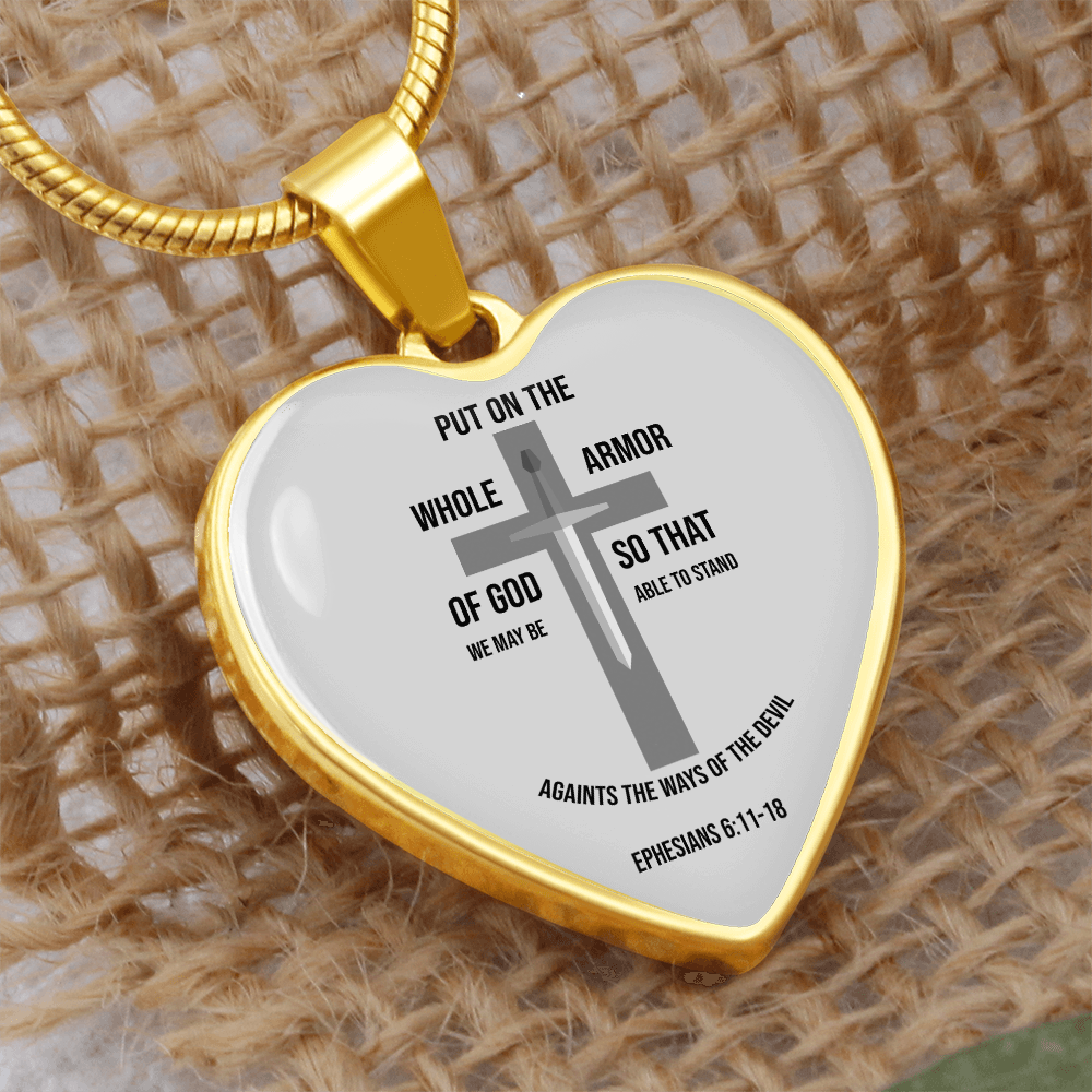 Armor of God Ephesians Necklace Stainless Steel or 18k Gold Heart Pendant 18-22"
