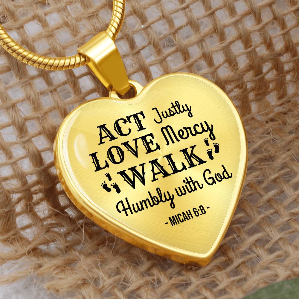 Christian Faith ActLoveHumble with God Necklace Stainless Steel or 18k Gold Heart Pendant 18-22"
