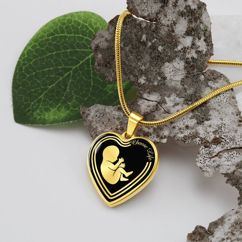 Choose Life Prolife Premium Stainless Steel or 18k Gold Heart Pendant Necklace - Adjustable 18-22"