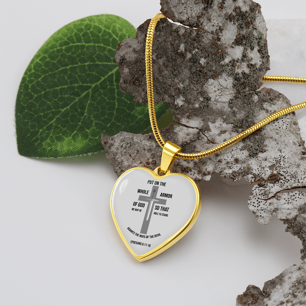 Armor of God Ephesians Necklace Stainless Steel or 18k Gold Heart Pendant 18-22"