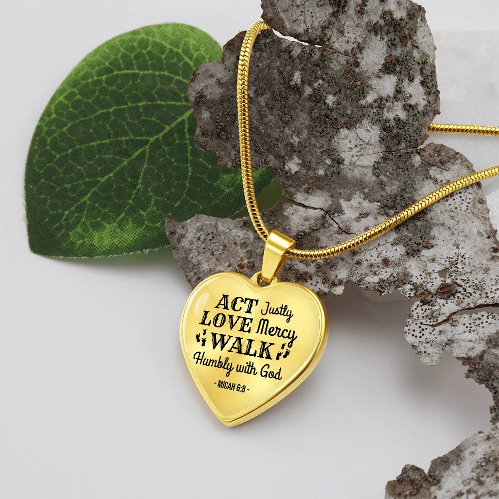 Christian Faith ActLoveHumble with God Necklace Stainless Steel or 18k Gold Heart Pendant 18-22"