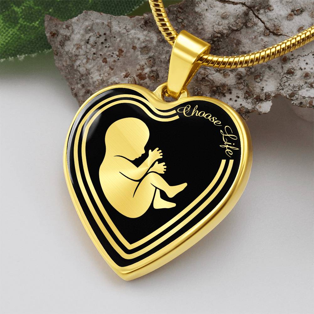 Choose Life Prolife Premium Stainless Steel or 18k Gold Heart Pendant Necklace - Adjustable 18-22"