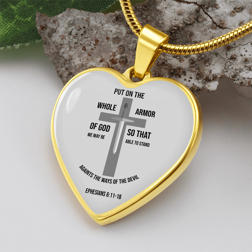 Armor of God Ephesians Necklace Stainless Steel or 18k Gold Heart Pendant 18-22"