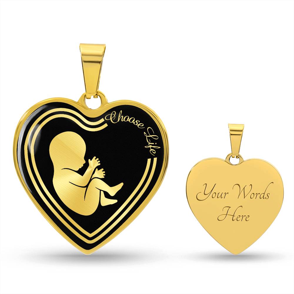 Choose Life Prolife Premium Stainless Steel or 18k Gold Heart Pendant Necklace - Adjustable 18-22"