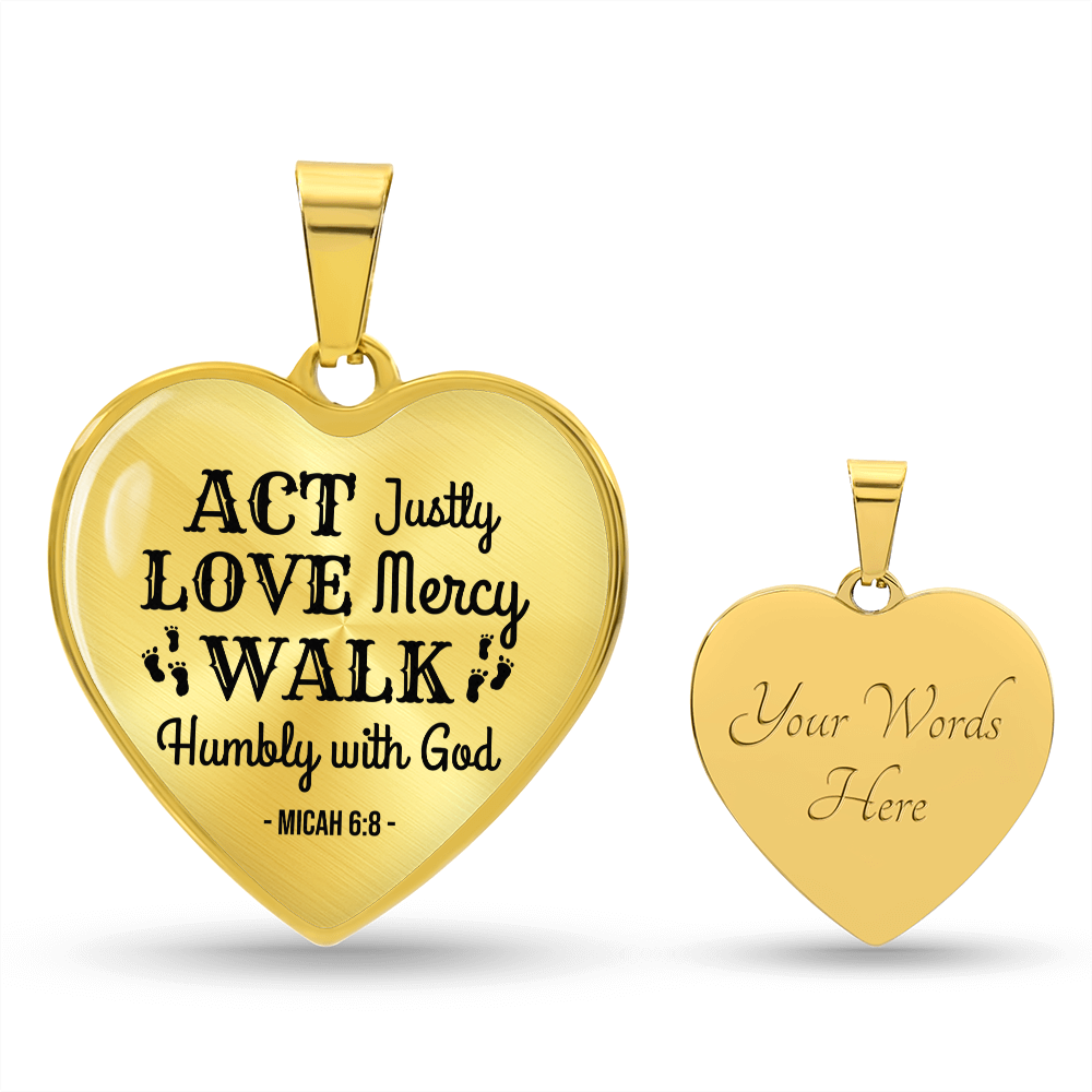 Christian Faith ActLoveHumble with God Necklace Stainless Steel or 18k Gold Heart Pendant 18-22"