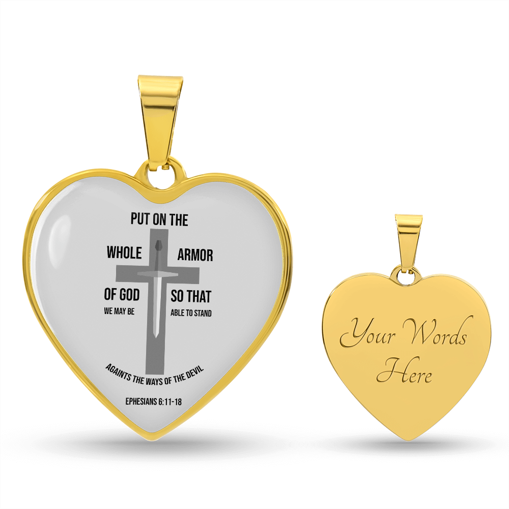 Armor of God Ephesians Necklace Stainless Steel or 18k Gold Heart Pendant 18-22"