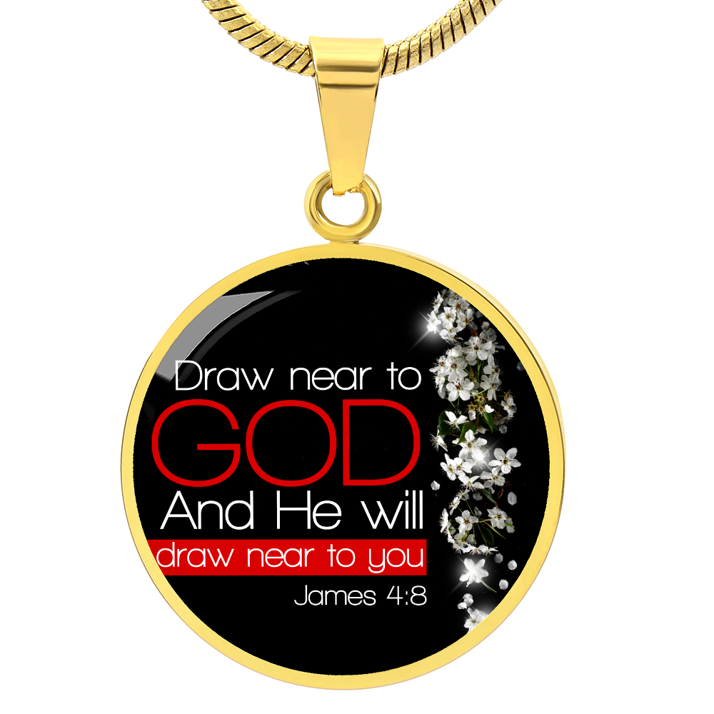Bible Verse Necklace Presence of God Circle Pendant Stainless Steel or 18k Gold 18-22"