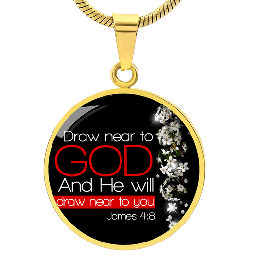 Bible Verse Necklace Presence of God Circle Pendant Stainless Steel or 18k Gold 18-22"