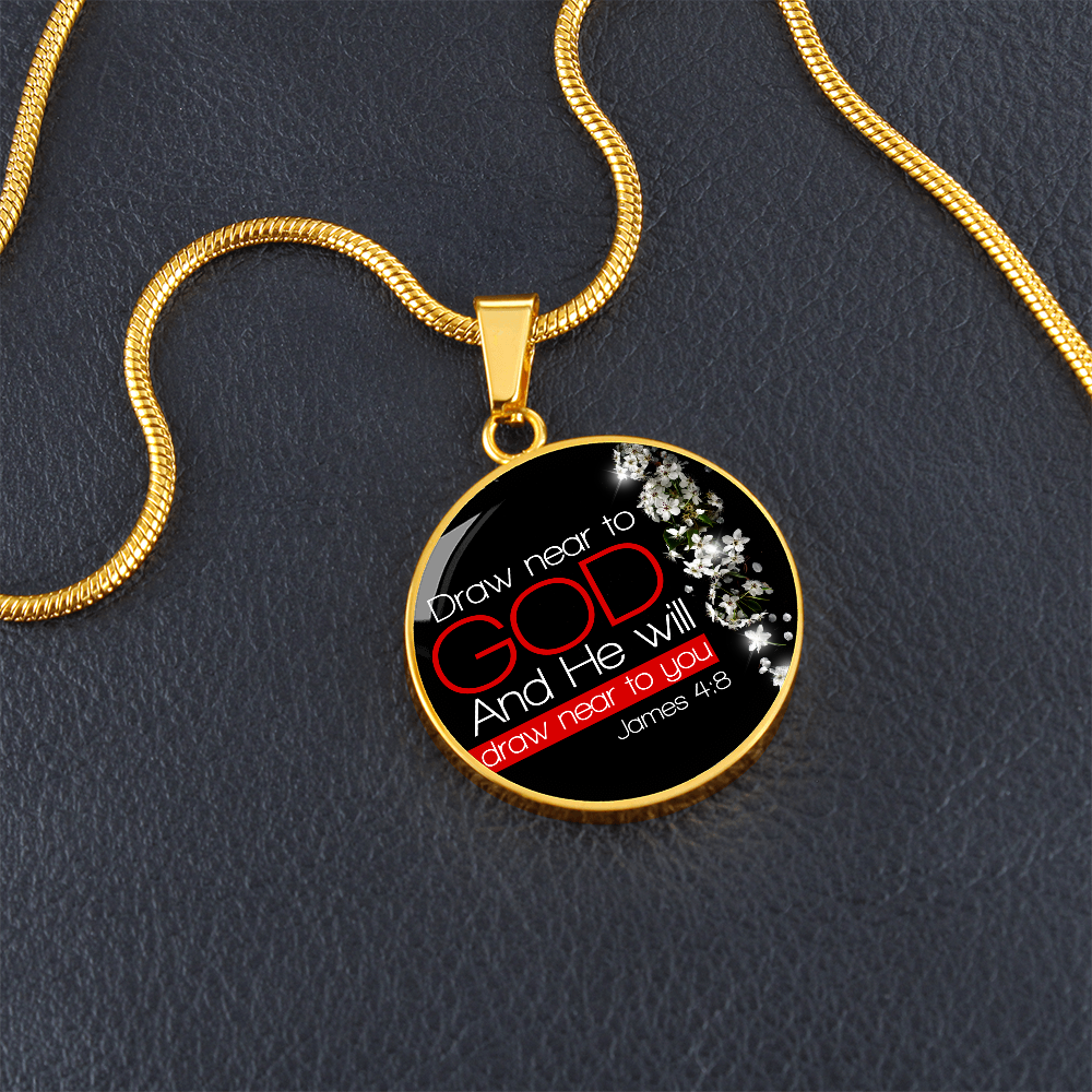 Bible Verse Necklace Presence of God Circle Pendant Stainless Steel or 18k Gold 18-22"