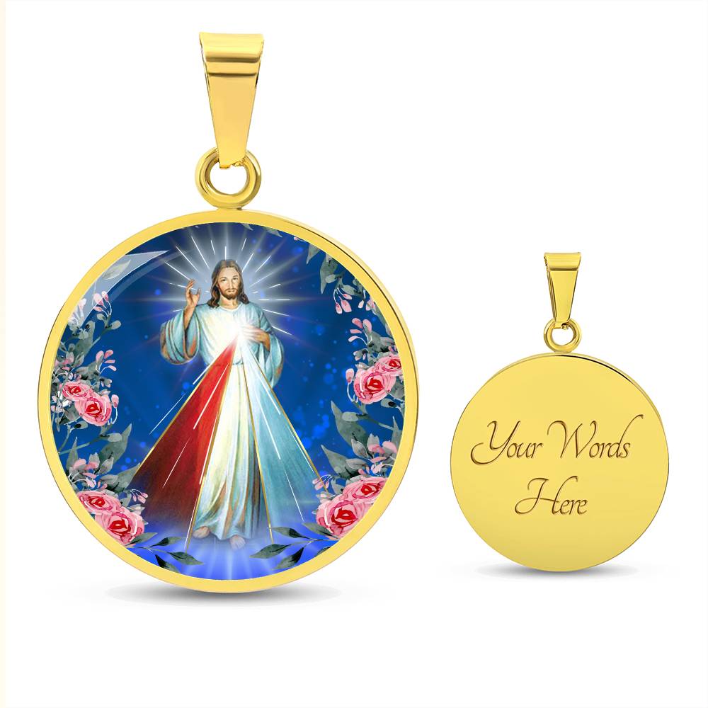 Divine Mercy Circle Pendant Necklace Premium Stainless Steel or 18k Gold Finish 18-22"