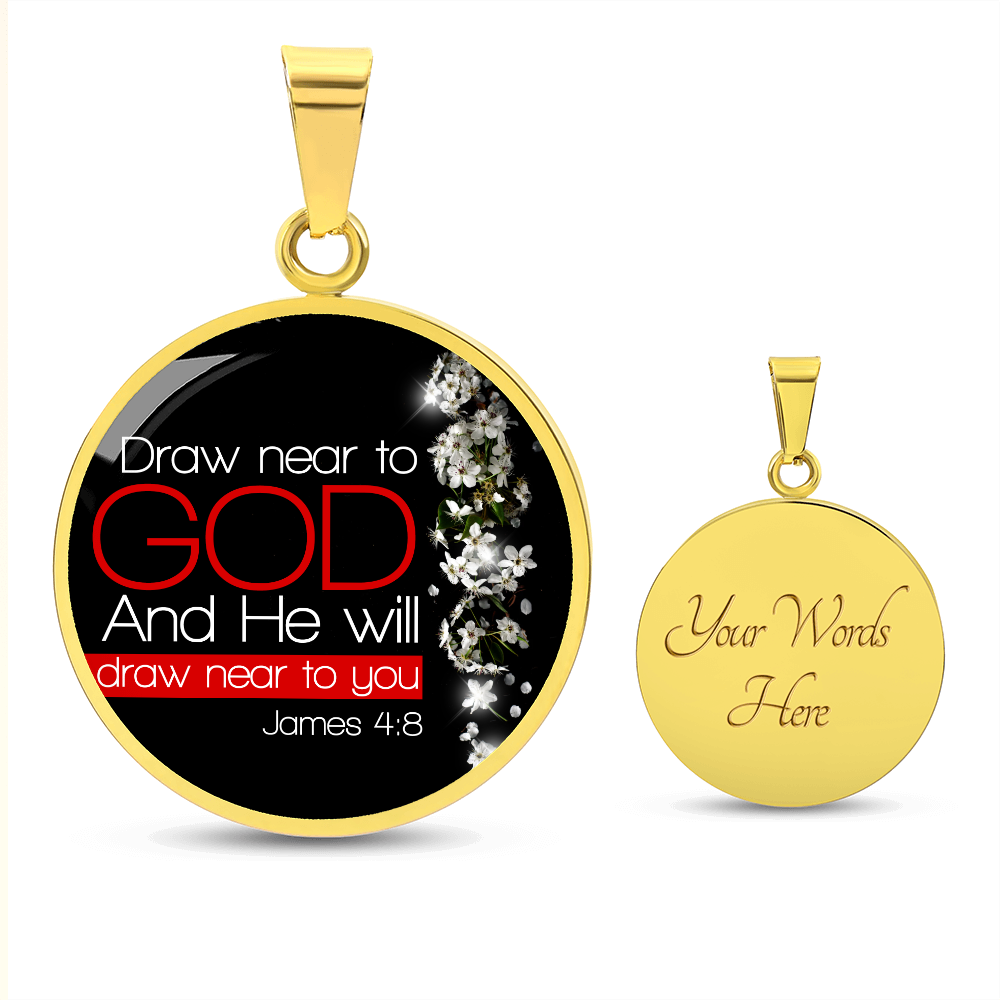 Bible Verse Necklace Presence of God Circle Pendant Stainless Steel or 18k Gold 18-22"