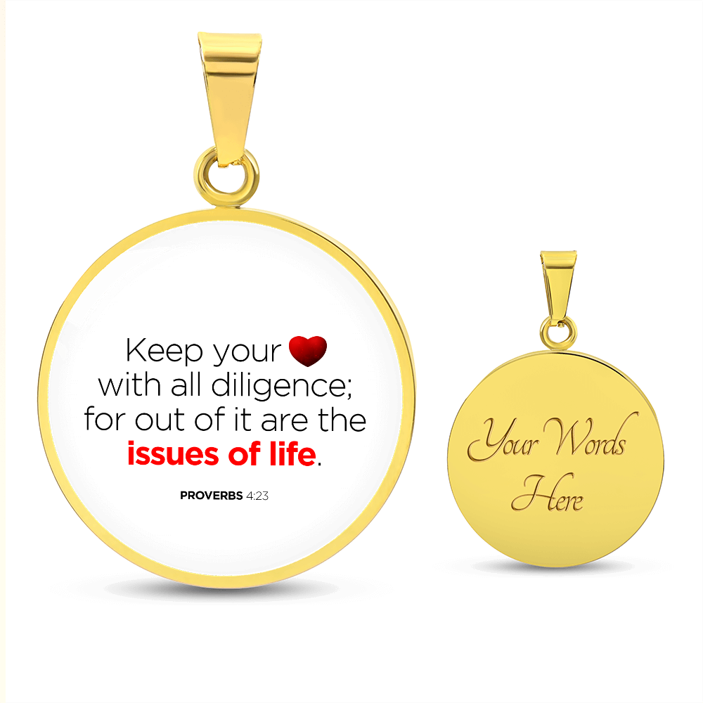 Guard Your Heart Proverbs 4:23 Circle Necklace Stainless Steel or 18k Gold 18-22"