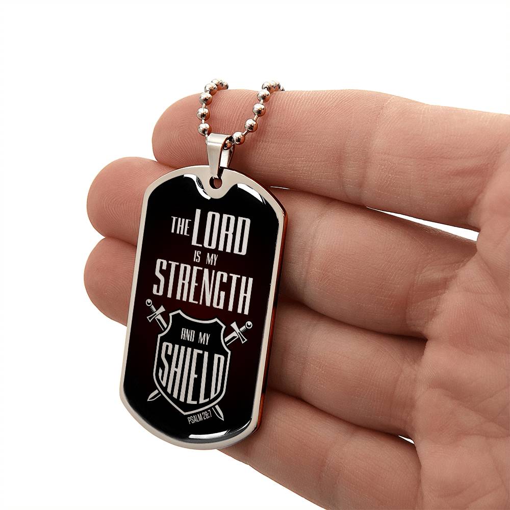 Lord Is My Strength Premium Stainless Steel or 18k Gold Dog Tag Necklace with 24" Chain