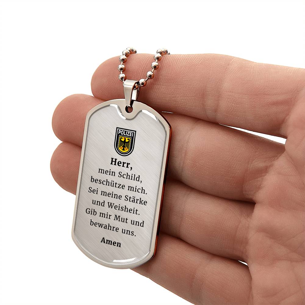 Polizeibeamter Police Officer Prayer German Necklace Stainless Steel or 18k Gold Dog Tag 24" Chain-Express Your Love Gifts