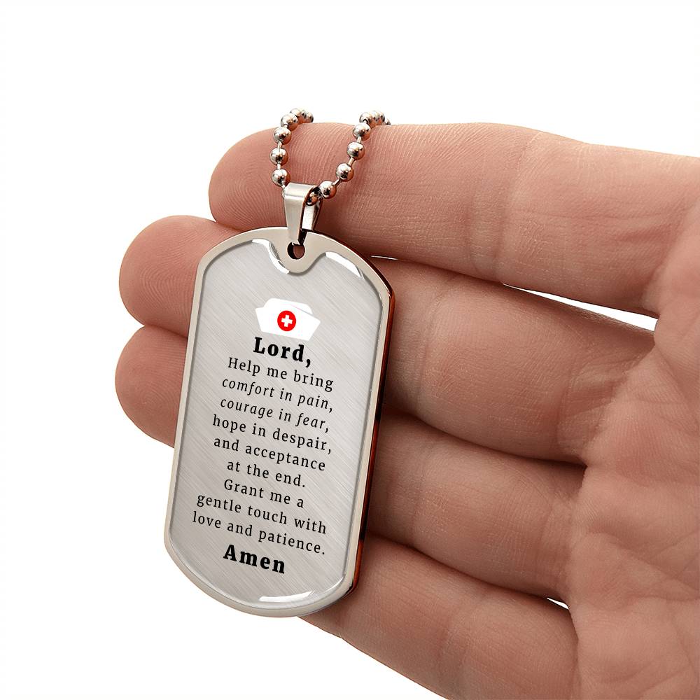 Nurse's Prayer Necklace Stainless Steel or 18k Gold Dog Tag 24" Chain-Express Your Love Gifts