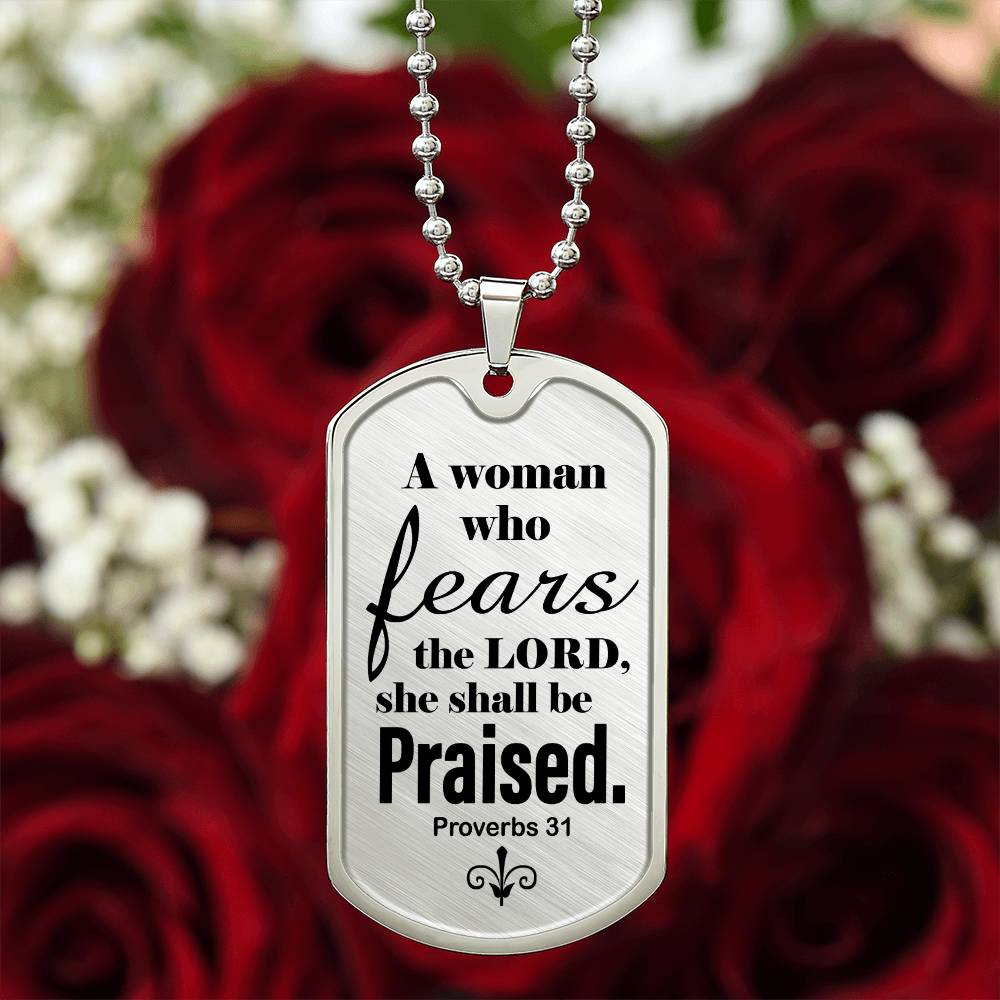 Proverbs 31 Woman of God Necklace Dog Tag Stainless Steel or 18k Gold w 24" Chain-Express Your Love Gifts