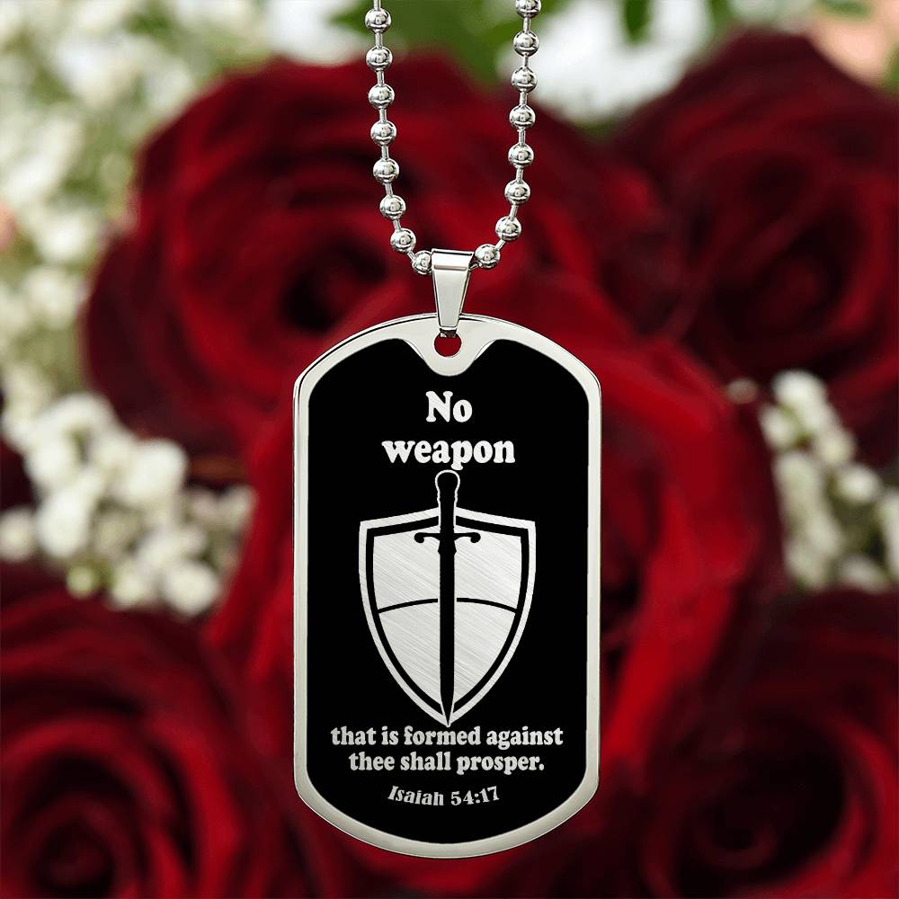 Isaiah 54:17 No Weapon Necklace Dog Tag Stainless Steel or 18k Gold w 24" Chain-Express Your Love Gifts