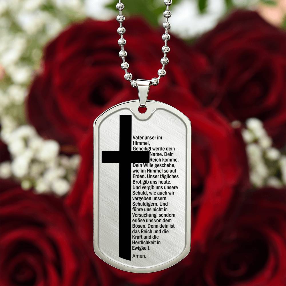Lord's Prayer German Vater Unser Necklace Dog Tag Stainless Steel or 18k Gold w 24" Chain-Express Your Love Gifts
