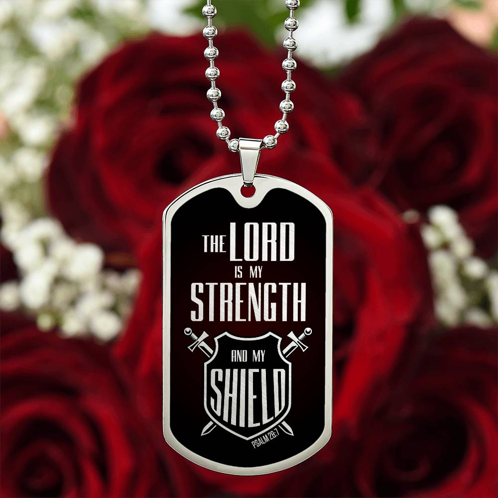 Lord Is My Strength Premium Stainless Steel or 18k Gold Dog Tag Necklace with 24" Chain