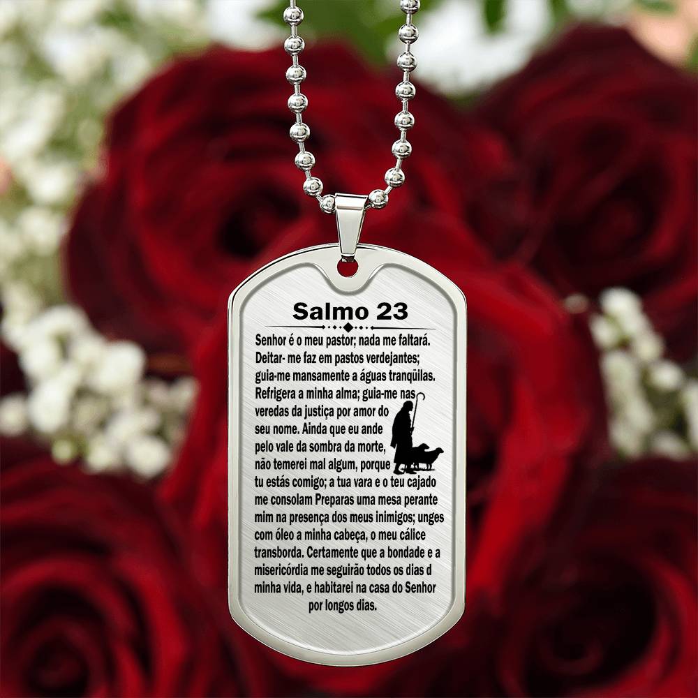 Psalm 23 Portuguese Salmo 23 Necklace Dog Tag Stainless Steel or 18k Gold w 24" Chain-Express Your Love Gifts