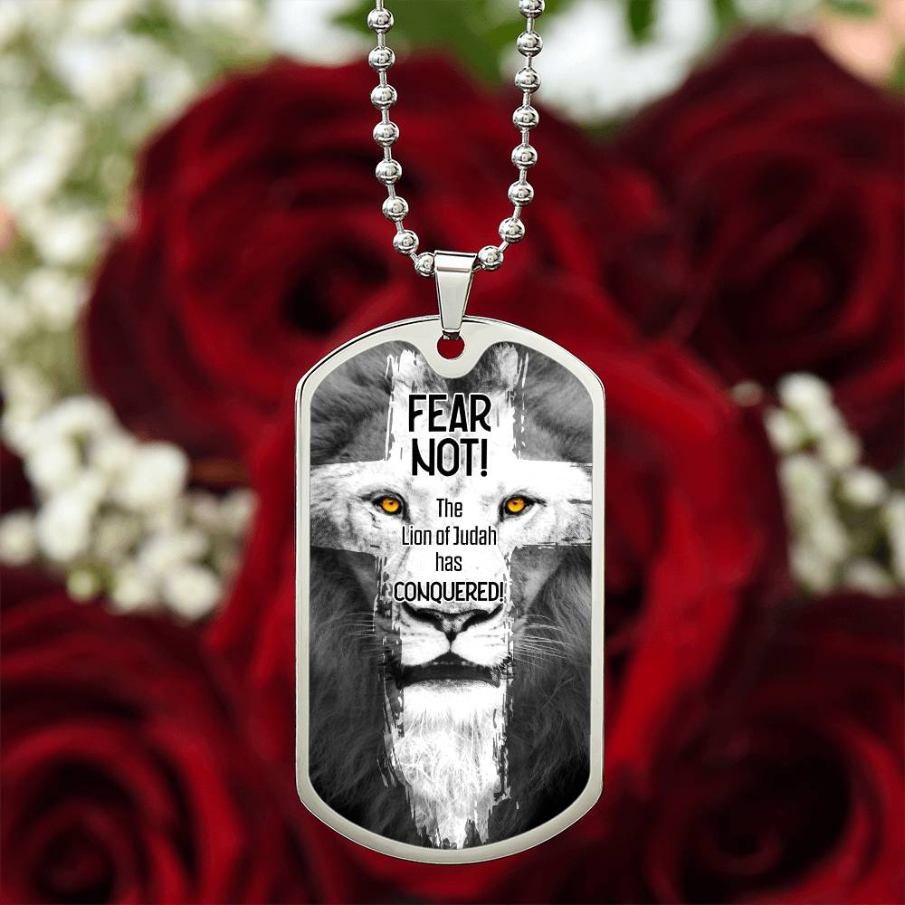 Lion Of Judah Premium Stainless Steel or 18k Gold Dog Tag Necklace with 24" Chain