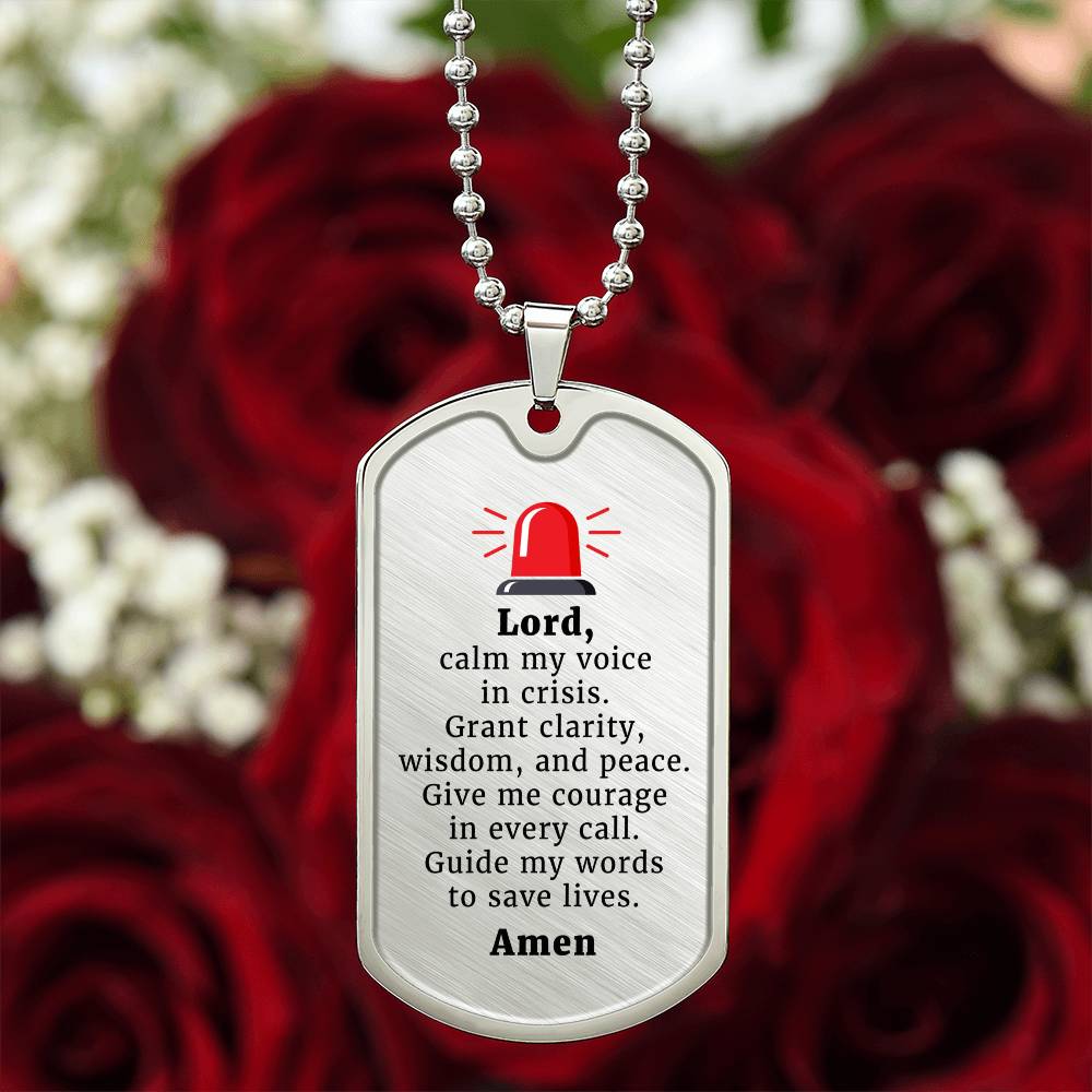 Dispatcher's Prayer Premium Stainless Steel or 18k Gold Dog Tag Necklace with 24" Chain