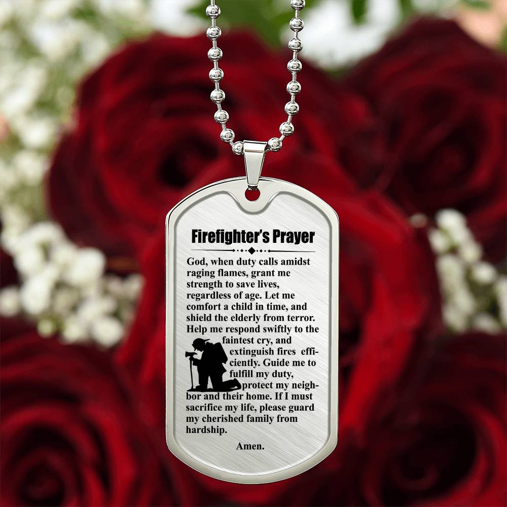 Firefighter's Prayer Dogtag Necklace Dog Tag Stainless Steel or 18k Gold w 24" Chain-Express Your Love Gifts